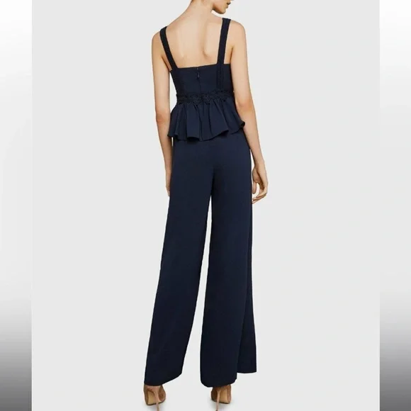 BCBGMAXAZRIA Navy Crepe Embroidered Peplum Jumpsuit - Picture 3 of 13